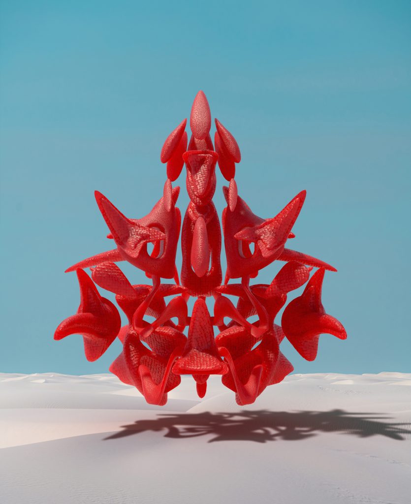 Eceertrey, Red — augmented reality sculpture placed in landscape