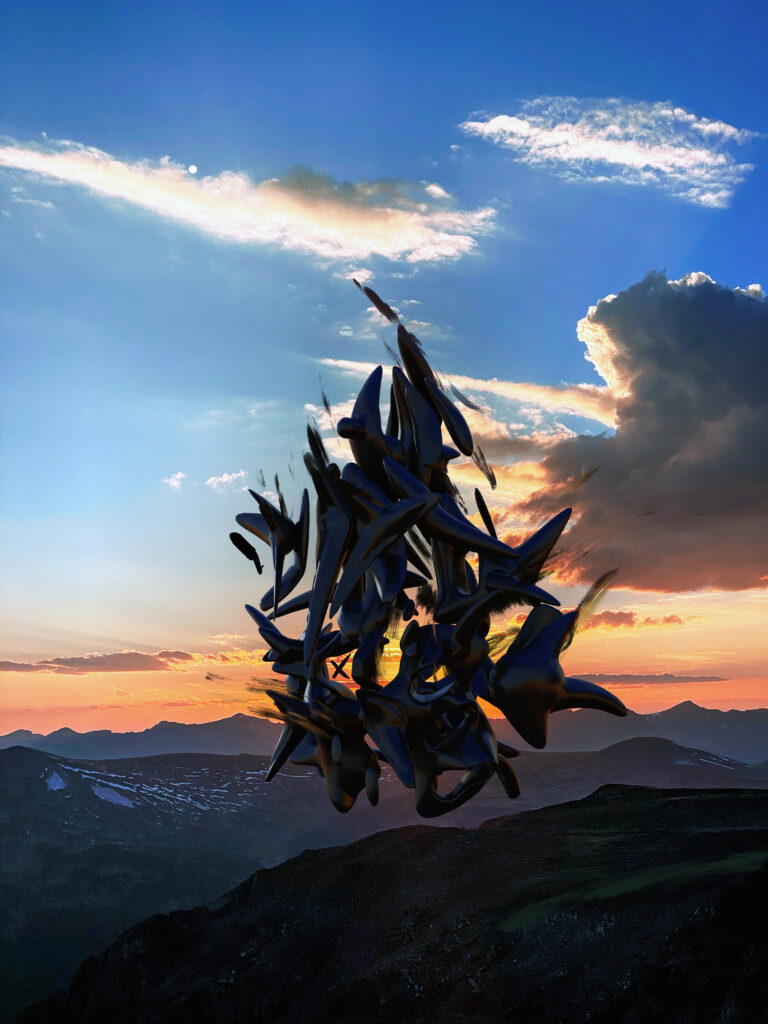 Eceertrey, Darkness — augmented reality sculpture placed in landscape
